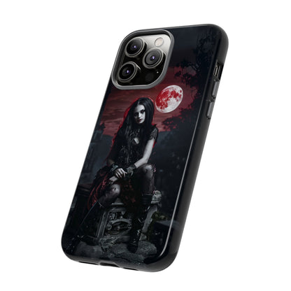 Gothic Vampire Girl Phone Case - Dark Fantasy Design with Blood Moon for iPhone,  Samsung Galaxy, and Google Pixel Devices