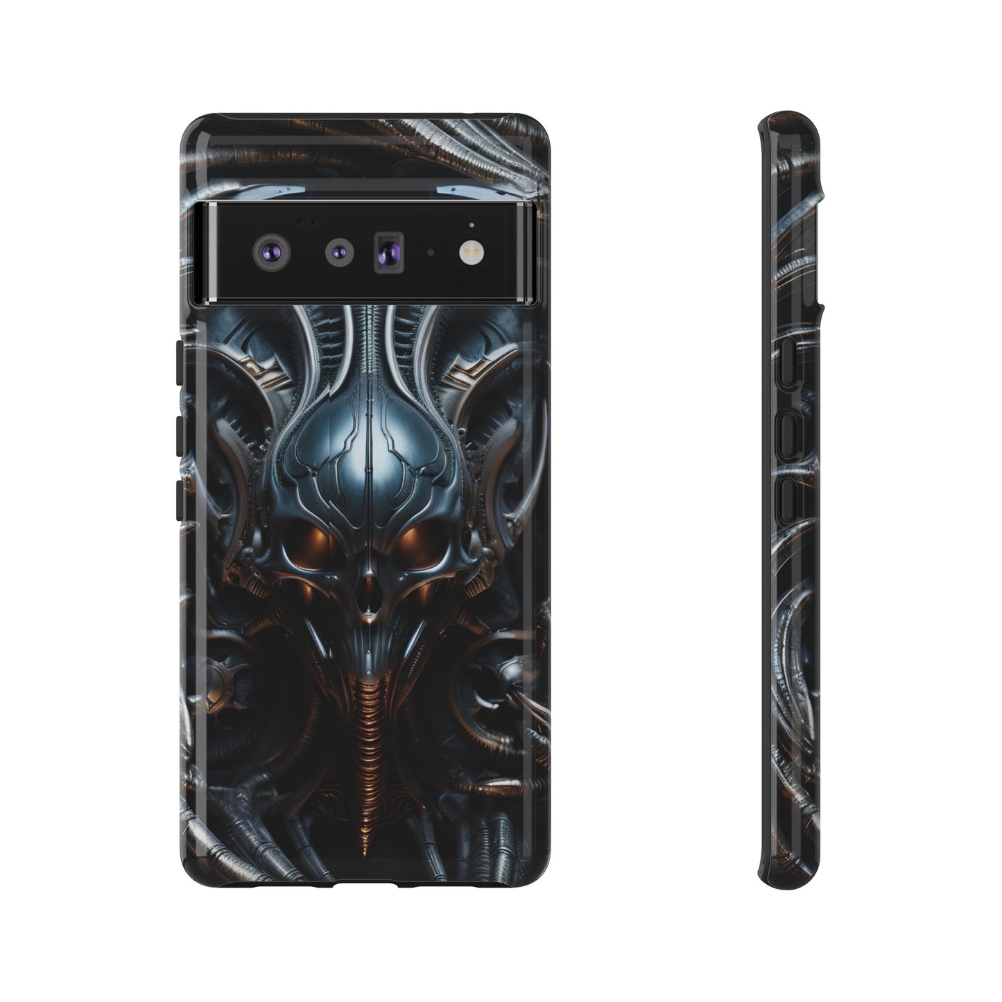 Metallic Alien Mask Phone Case – Futuristic Alien Horror Design for iPhone, Samsung Galaxy, and Google Pixel Devices