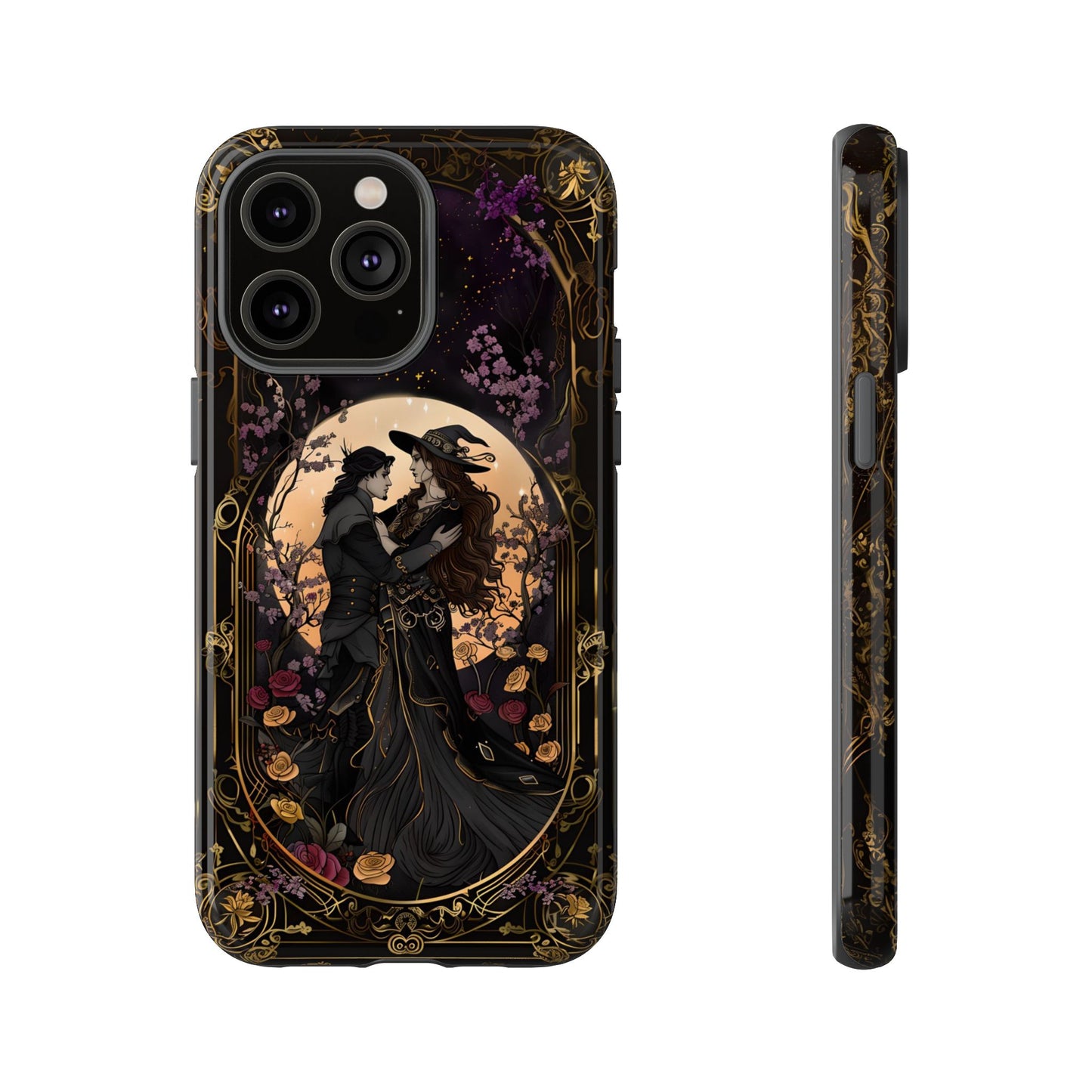 Gothic Romance Phone Case - Enchanted Witch and Lover Design for iPhone, Samsung Galaxy, and Google Pixel Devices