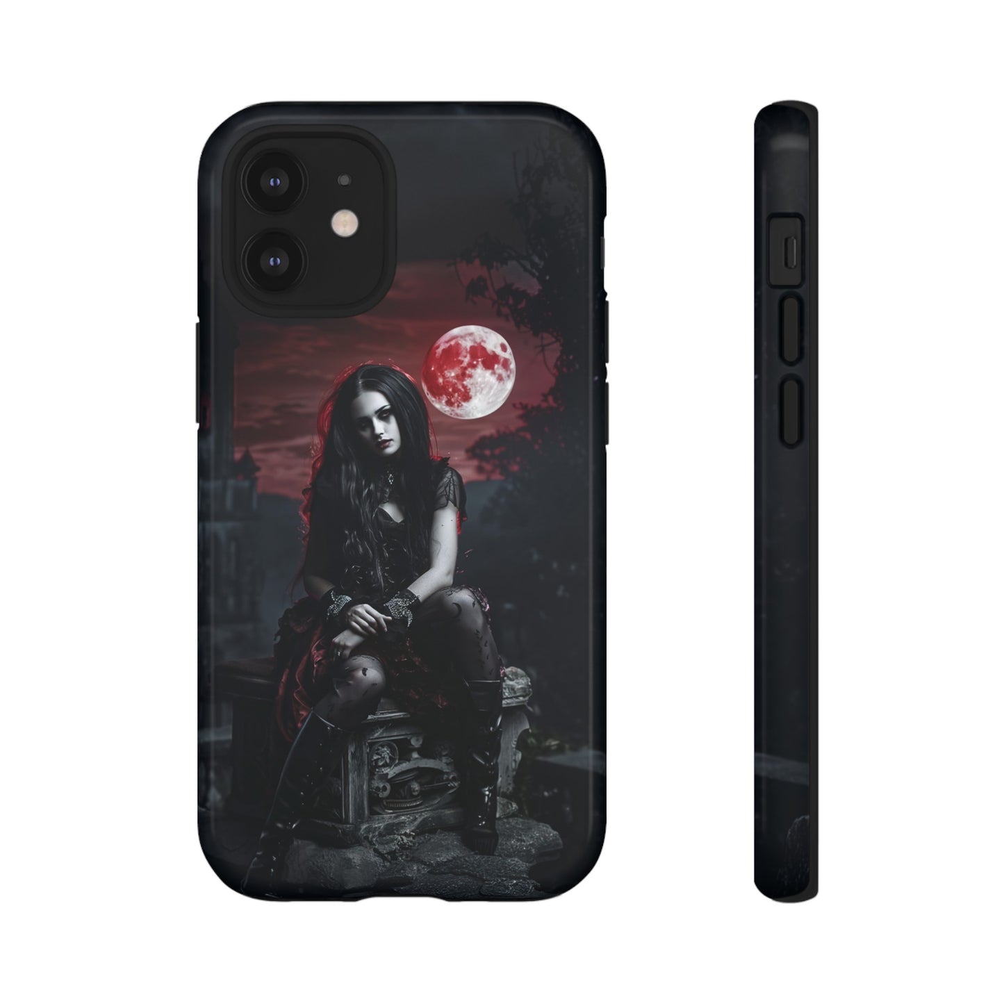 Gothic Vampire Girl Phone Case - Dark Fantasy Design with Blood Moon for iPhone,  Samsung Galaxy, and Google Pixel Devices