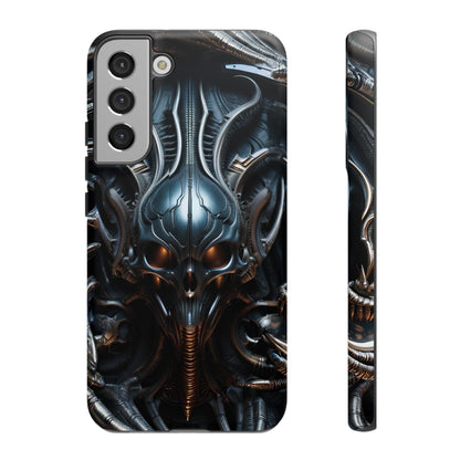 Metallic Alien Mask Phone Case – Futuristic Alien Horror Design for iPhone, Samsung Galaxy, and Google Pixel Devices