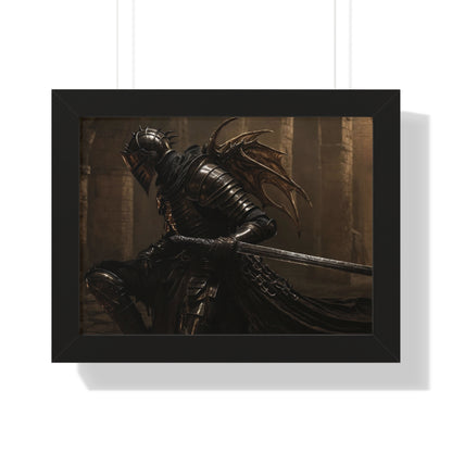 Framed Poster of a Dark Gothic Knight in Candlelit Medieval Castle - Fantasy Wall Art Decor