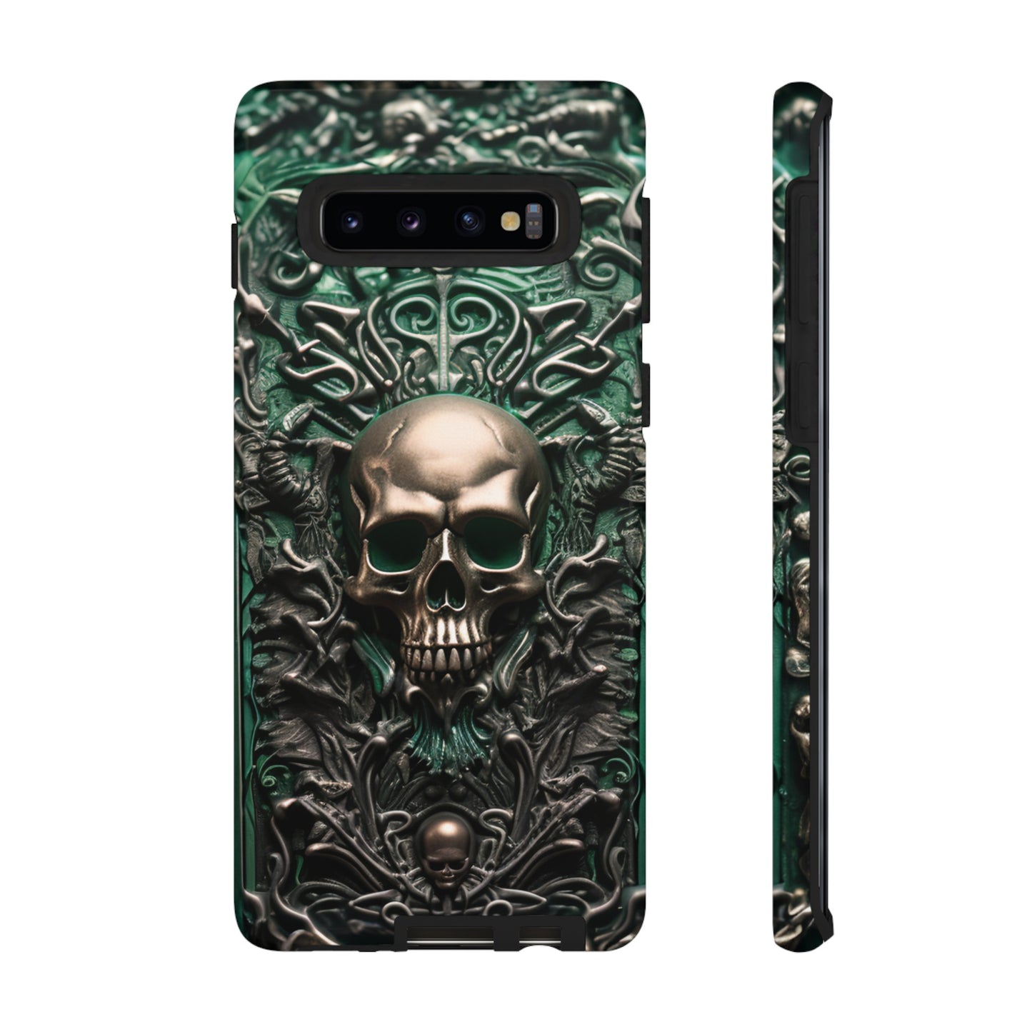 Green Skull Phone Case – Ornate Gothic Design for iPhone, Samsung Galaxy, and Google Pixel Devices