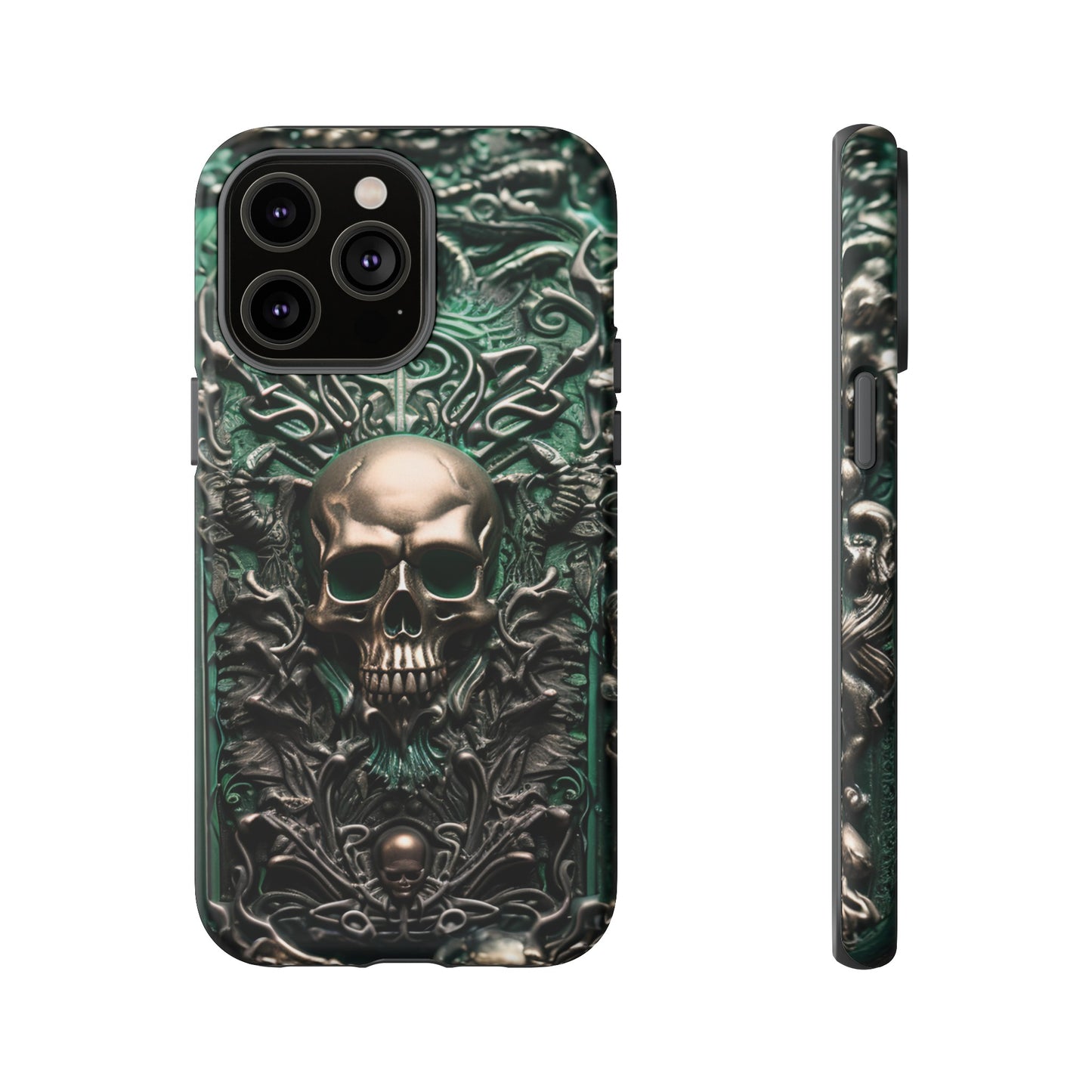 Green Skull Phone Case – Ornate Gothic Design for iPhone, Samsung Galaxy, and Google Pixel Devices