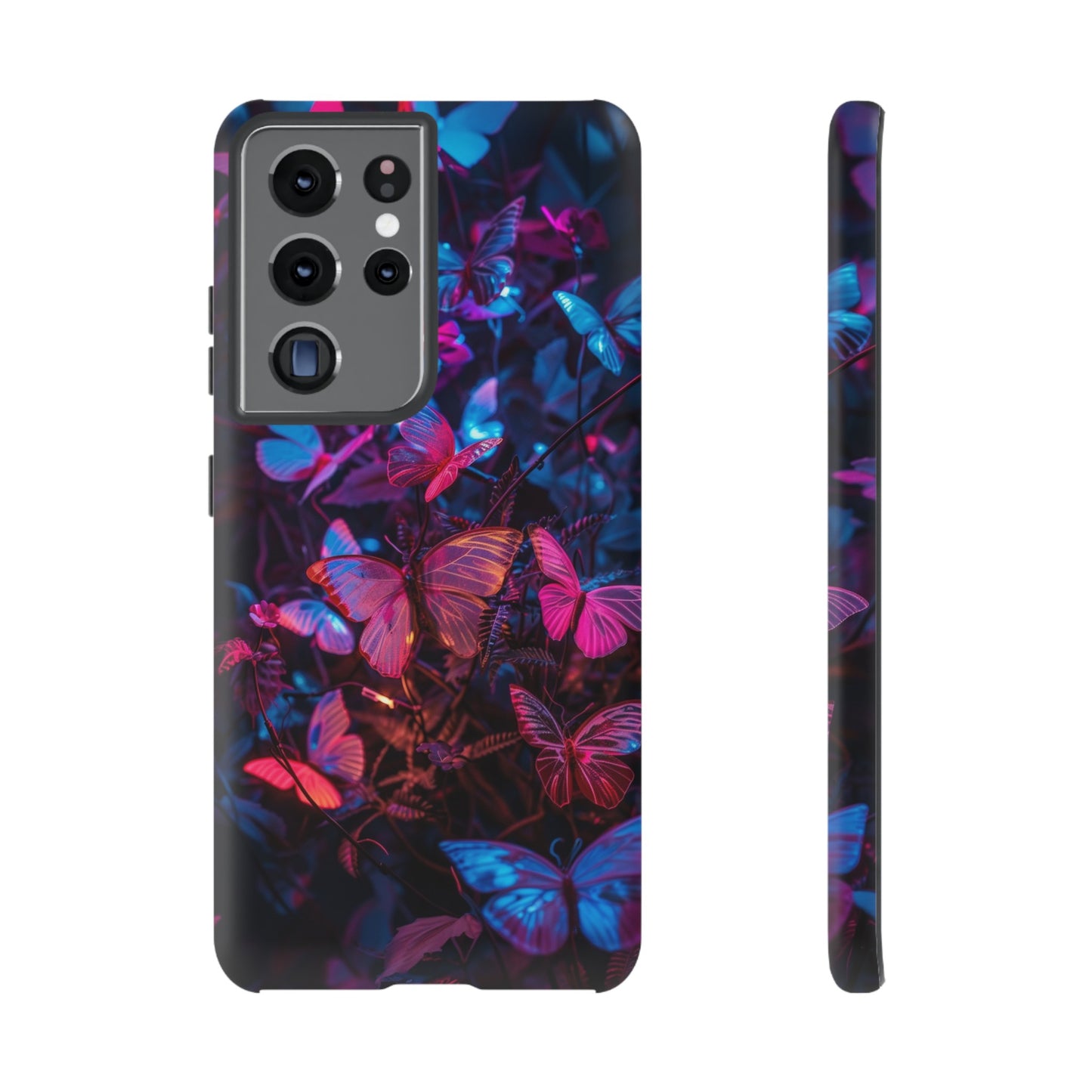 Neon Butterfly Garden Phone Case - Vibrant Nighttime Design for iPhone, Samsung Galaxy, and Google Pixel Devices