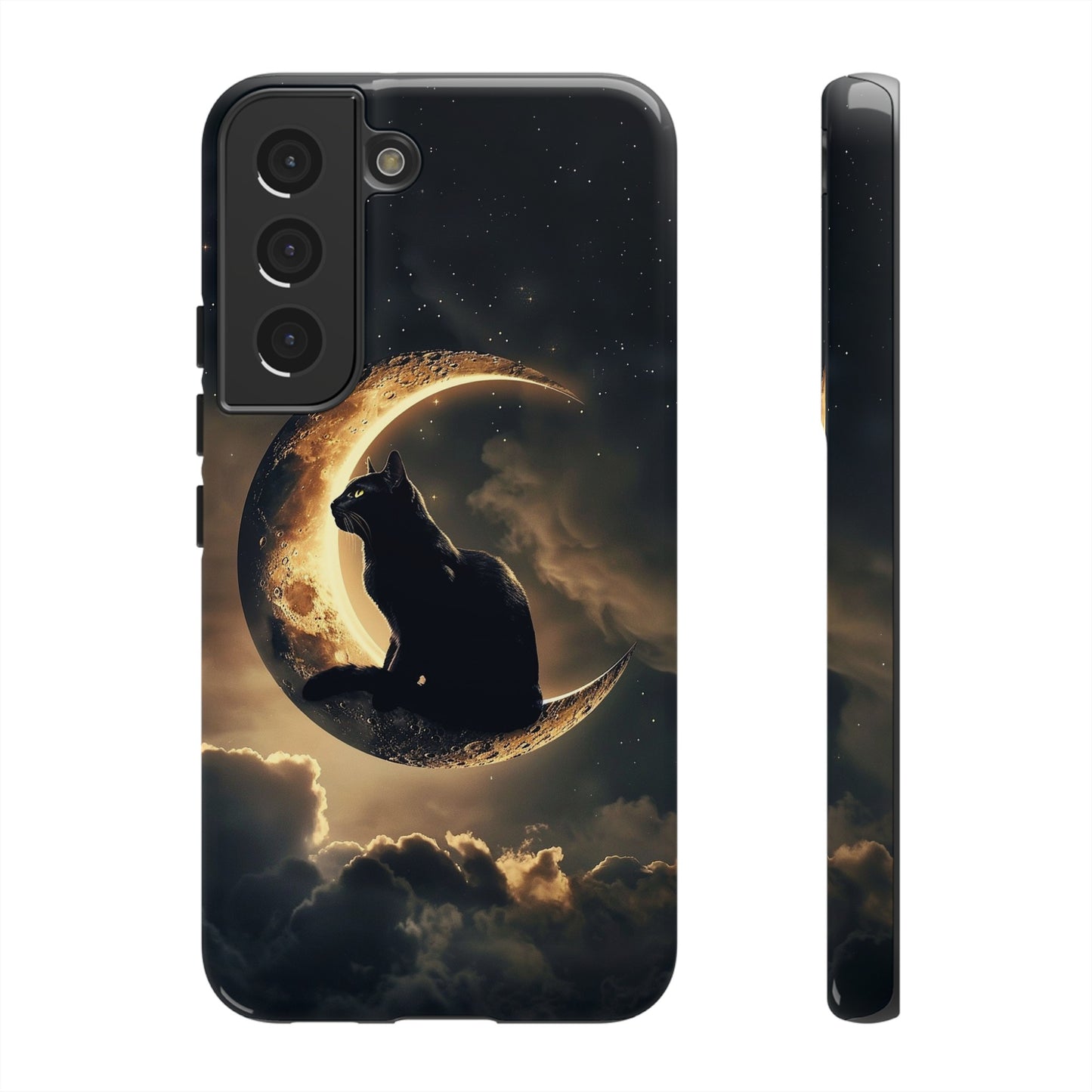 Black Cat on Crescent Moon Phone Case - Mystical Night Sky Design for iPhone, Samsung Galaxy, and Google Pixel Devices