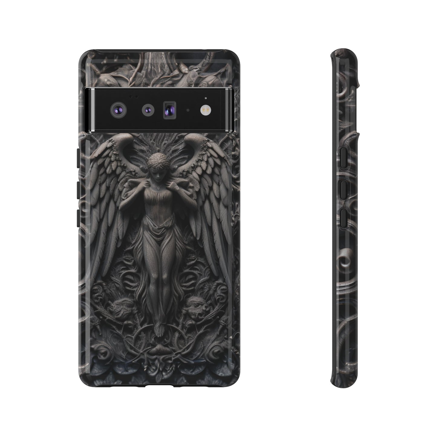 Grey Angel Phone Case – Gothic Marble Statue Design for iPhone, Samsung Galaxy, and Google Pixel Devices