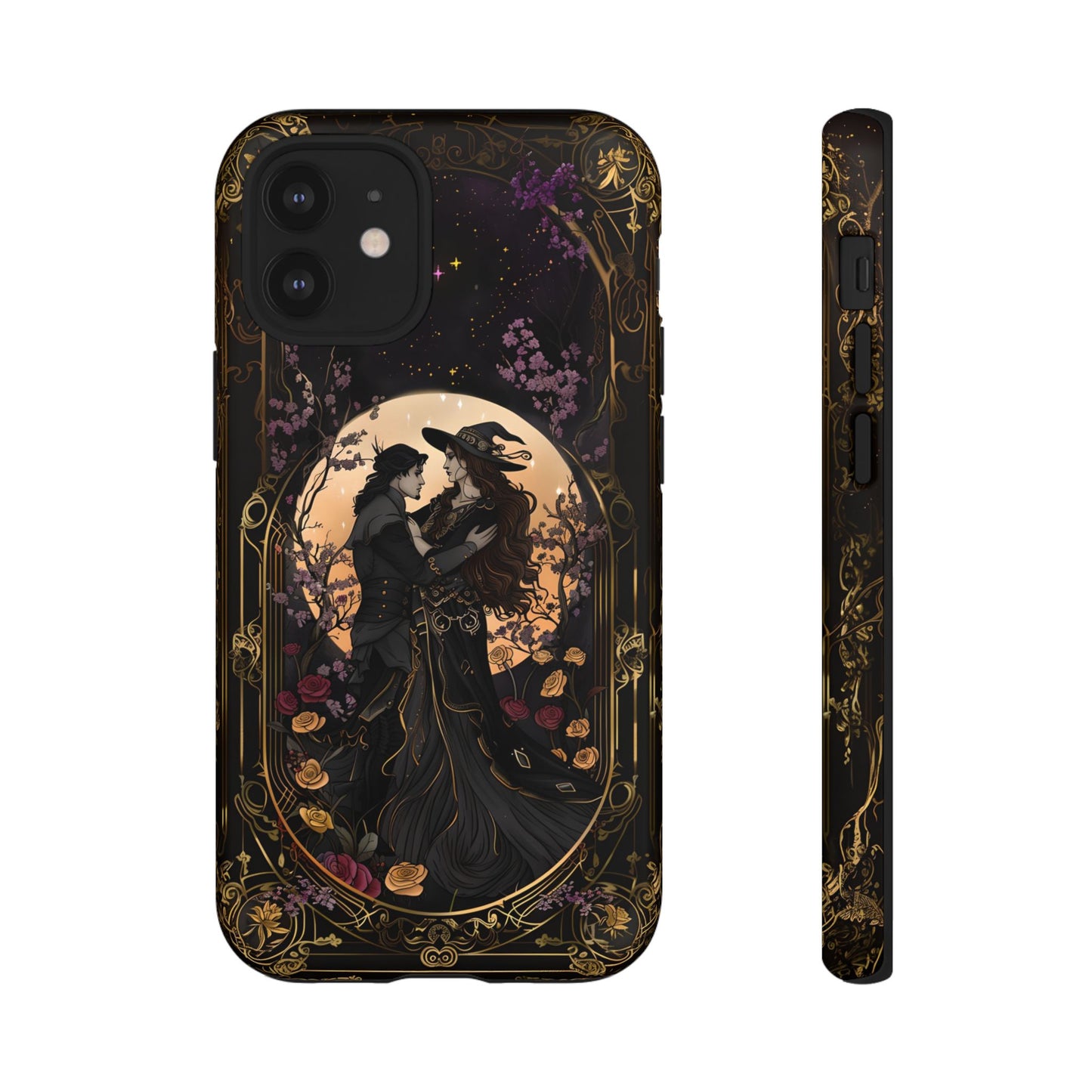 Gothic Romance Phone Case - Enchanted Witch and Lover Design for iPhone, Samsung Galaxy, and Google Pixel Devices