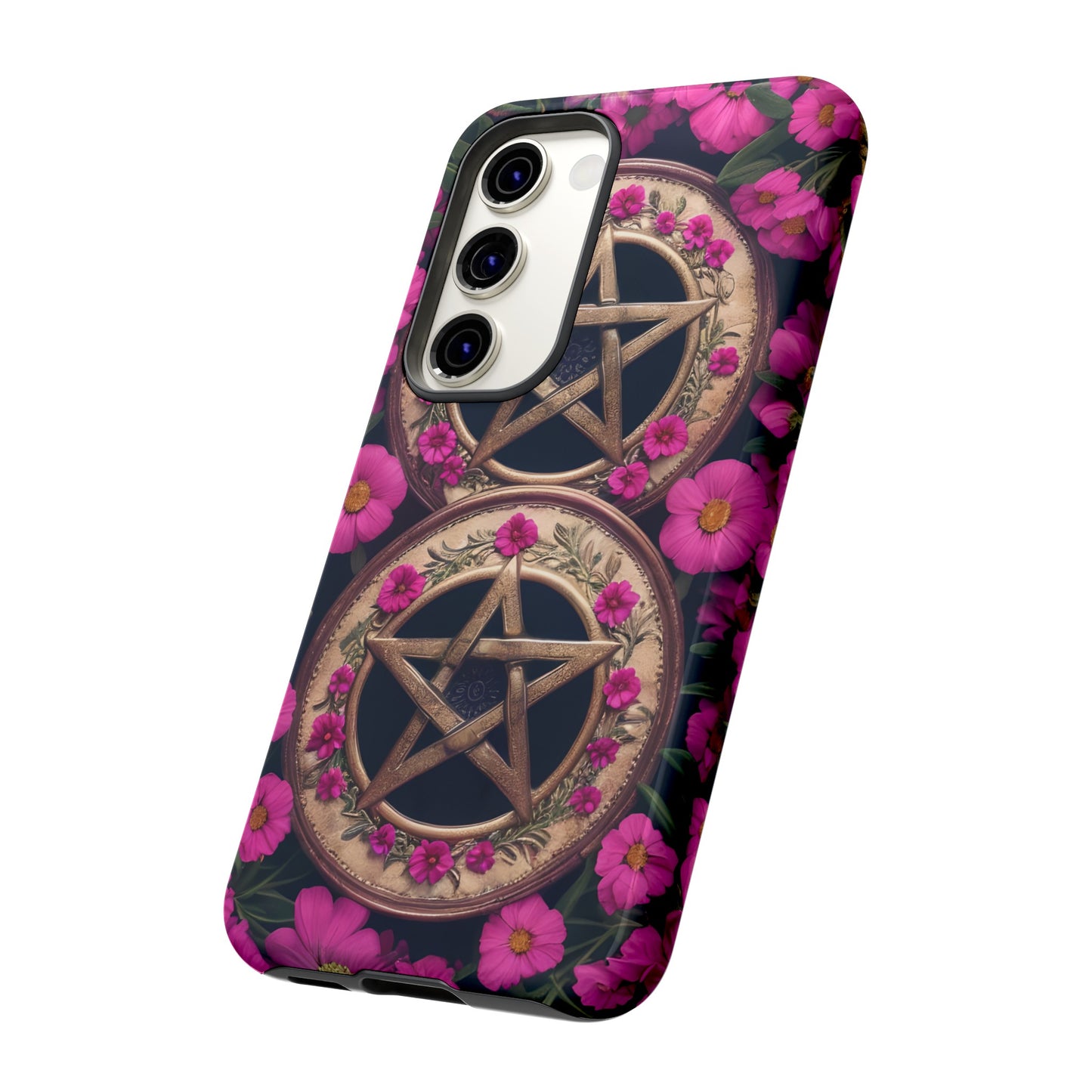 Pentacles in Pink Flowers Tough Phone Case – Mystical Floral Design for iPhone, Samsung Galaxy, and Google Pixel Devices