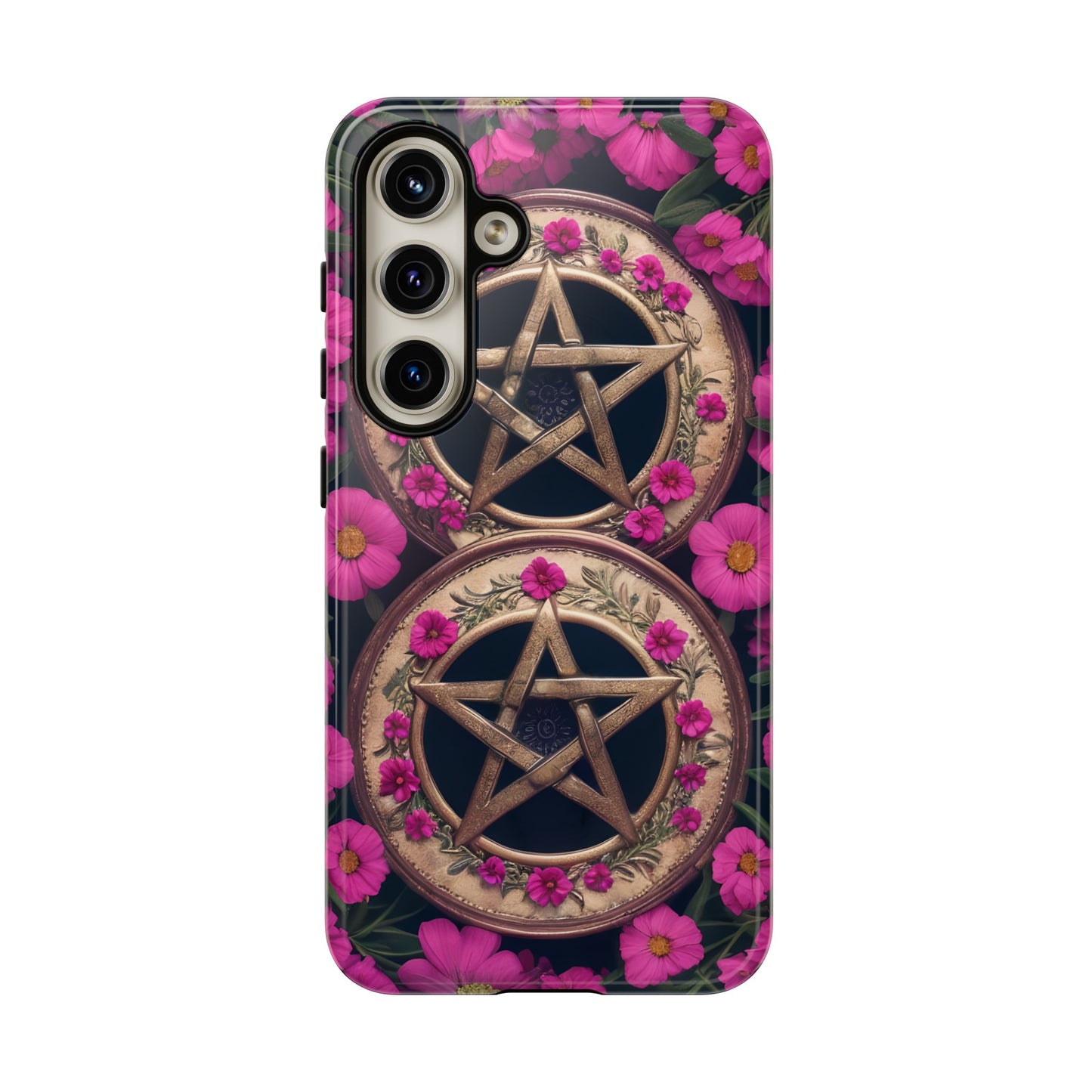 Pentacles in Pink Flowers Tough Phone Case – Mystical Floral Design for iPhone, Samsung Galaxy, and Google Pixel Devices