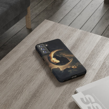 Black Cat on Crescent Moon Phone Case - Mystical Night Sky Design for iPhone, Samsung Galaxy, and Google Pixel Devices