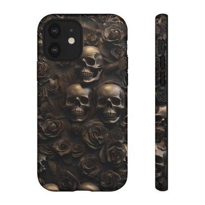 Sepia Gothic Skulls and Roses Phone Case – Dark Floral Design for iPhone, Samsung Galaxy, and Google Pixel Devices