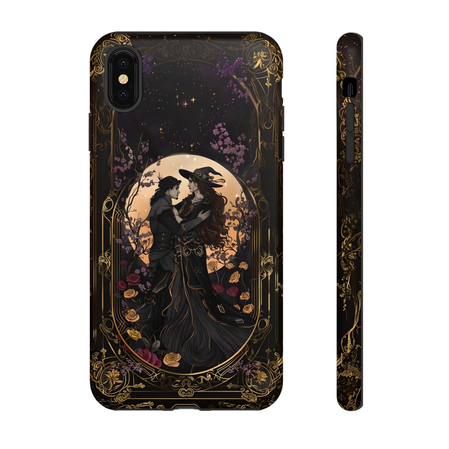 Gothic Romance Phone Case - Enchanted Witch and Lover Design for iPhone, Samsung Galaxy, and Google Pixel Devices