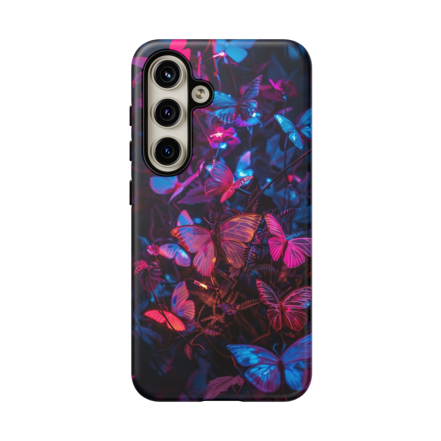 Neon Butterfly Garden Phone Case - Vibrant Nighttime Design for iPhone, Samsung Galaxy, and Google Pixel Devices