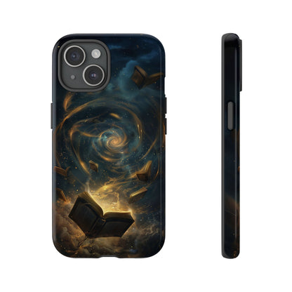 Magical Galaxy Swirling Books Phone Case - Celestial Book Lover's Gift for iPhone, Samsung Galaxy, and Google Pixel Devices