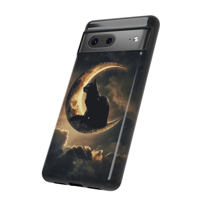 Black Cat on Crescent Moon Phone Case - Mystical Night Sky Design for iPhone, Samsung Galaxy, and Google Pixel Devices