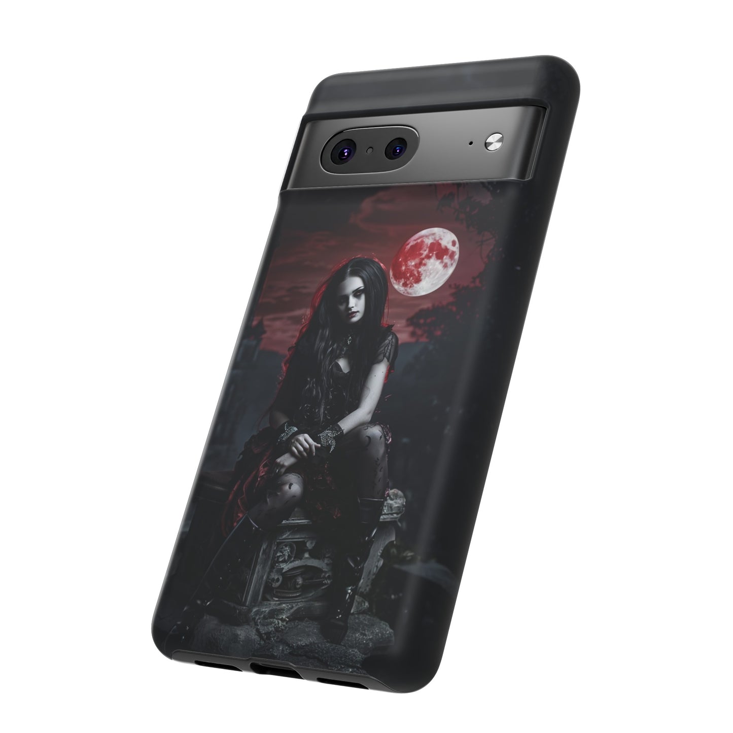 Gothic Vampire Girl Phone Case - Dark Fantasy Design with Blood Moon for iPhone,  Samsung Galaxy, and Google Pixel Devices