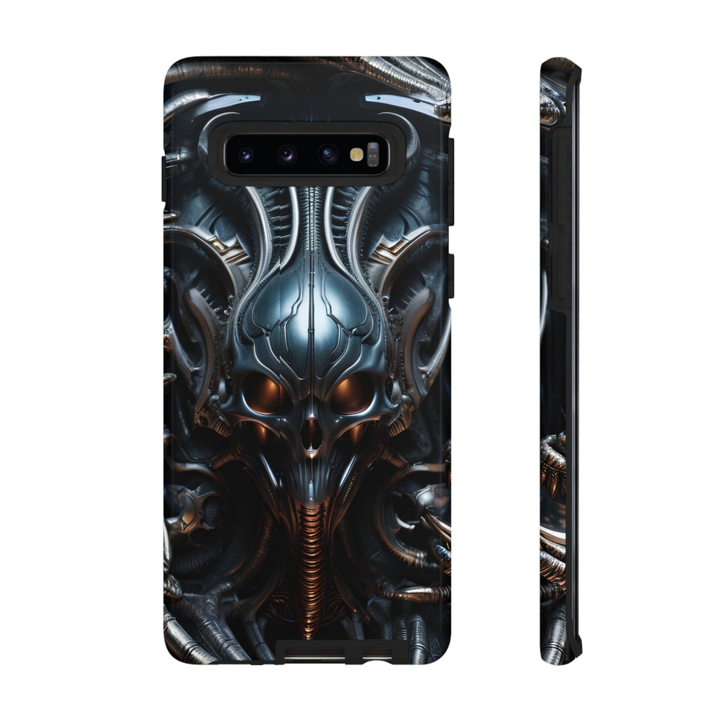 Metallic Alien Mask Phone Case – Futuristic Alien Horror Design for iPhone, Samsung Galaxy, and Google Pixel Devices