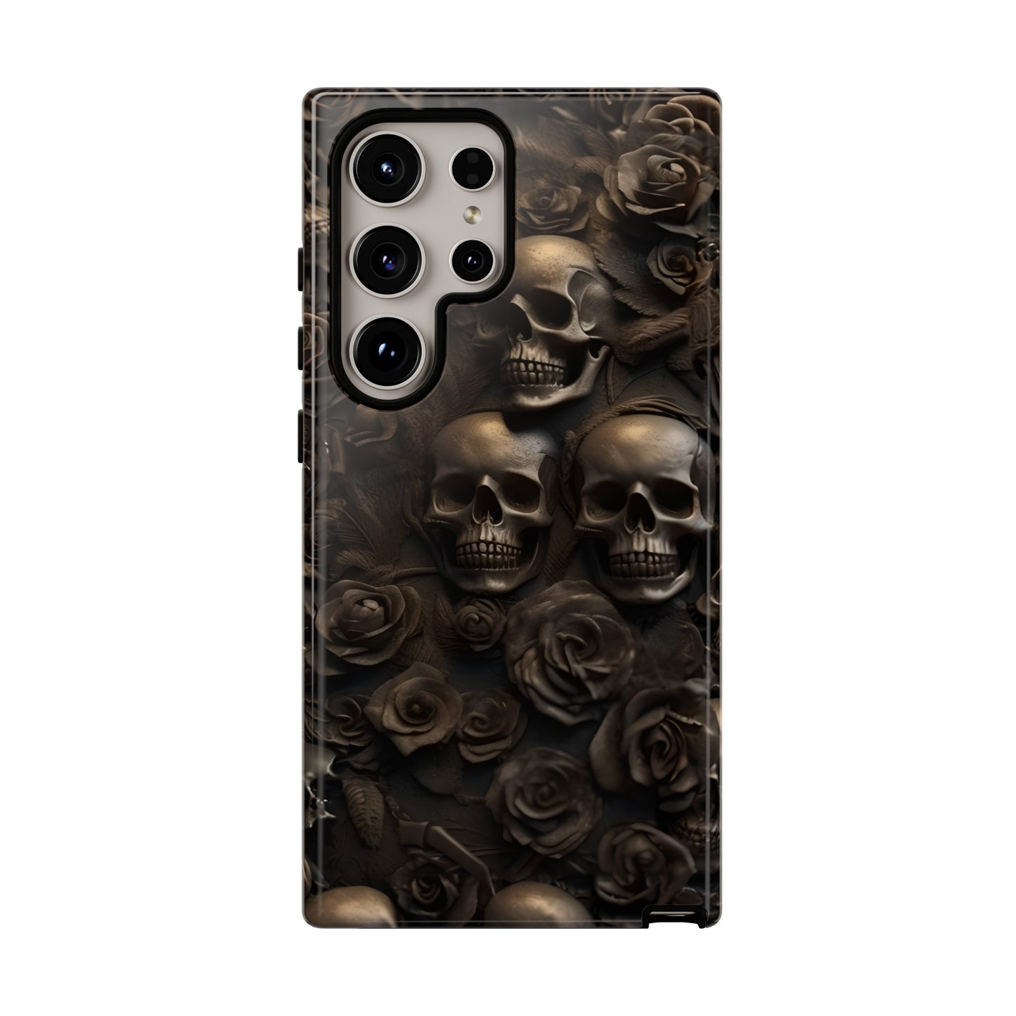 Sepia Gothic Skulls and Roses Phone Case – Dark Floral Design for iPhone, Samsung Galaxy, and Google Pixel Devices