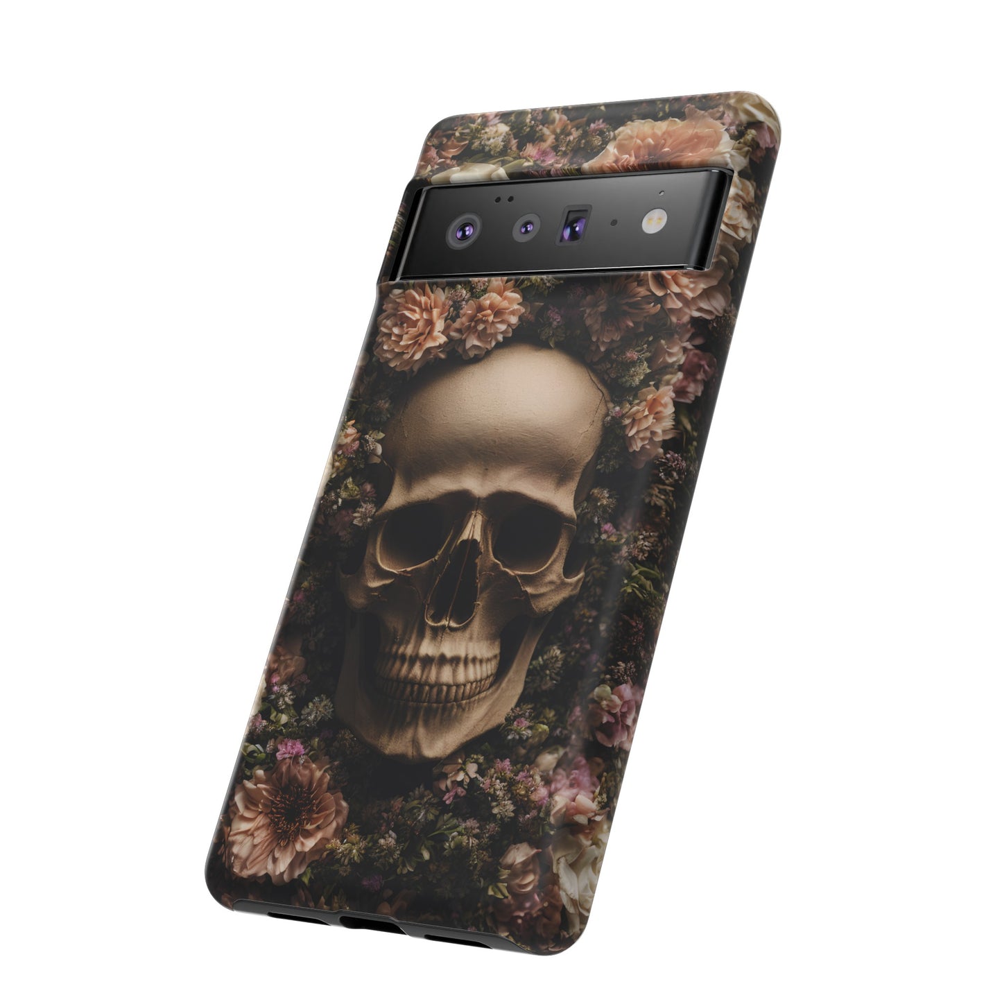 Skull and Flowers #2 Phone Case – Gothic Floral Design for iPhone, Samsung Galaxy, and Google Pixel Devices