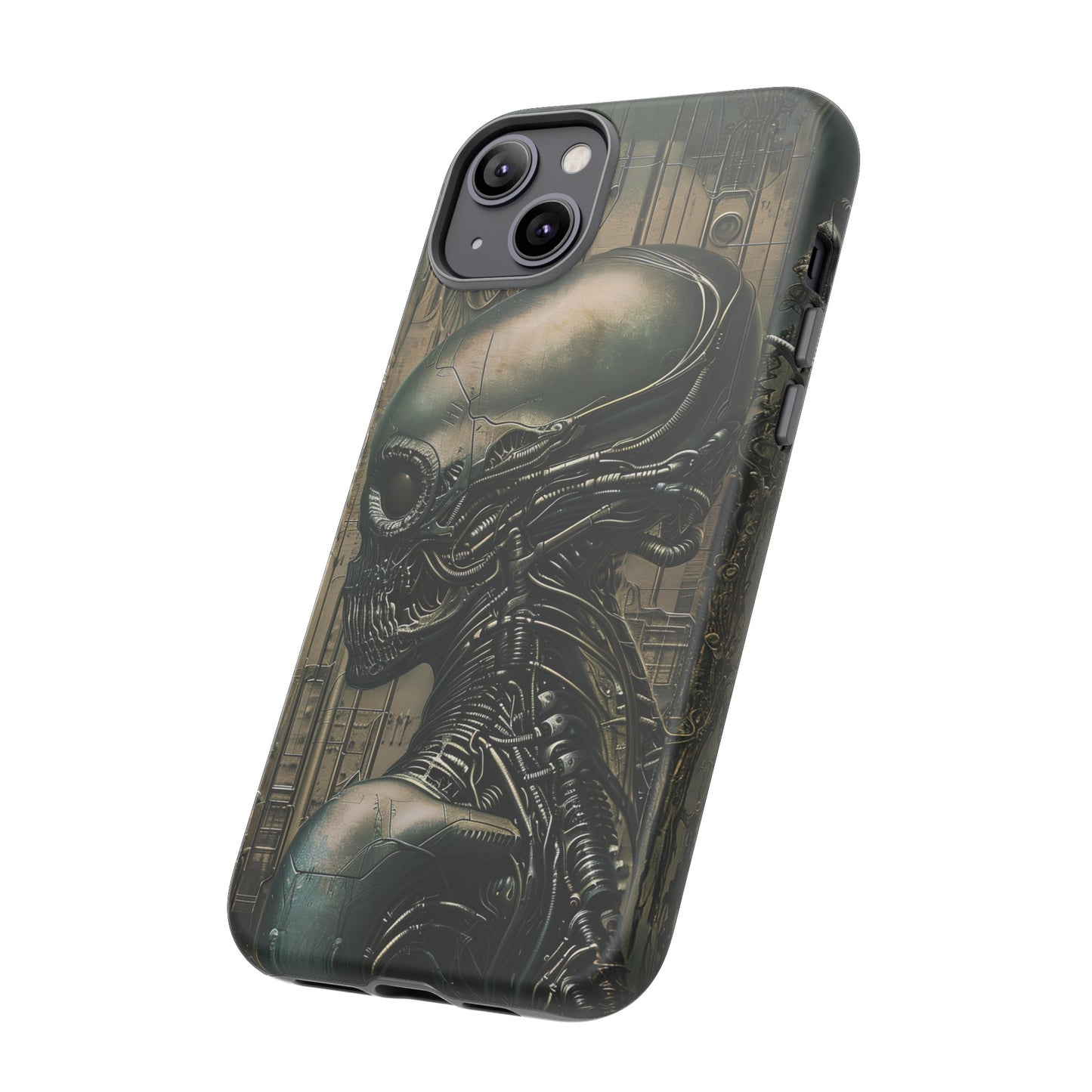 Biomechanical Android Phone Case – Futuristic Alien Horror H.R. Giger-Inspired Design for iPhone, Samsung Galaxy, and Google Pixel Devices