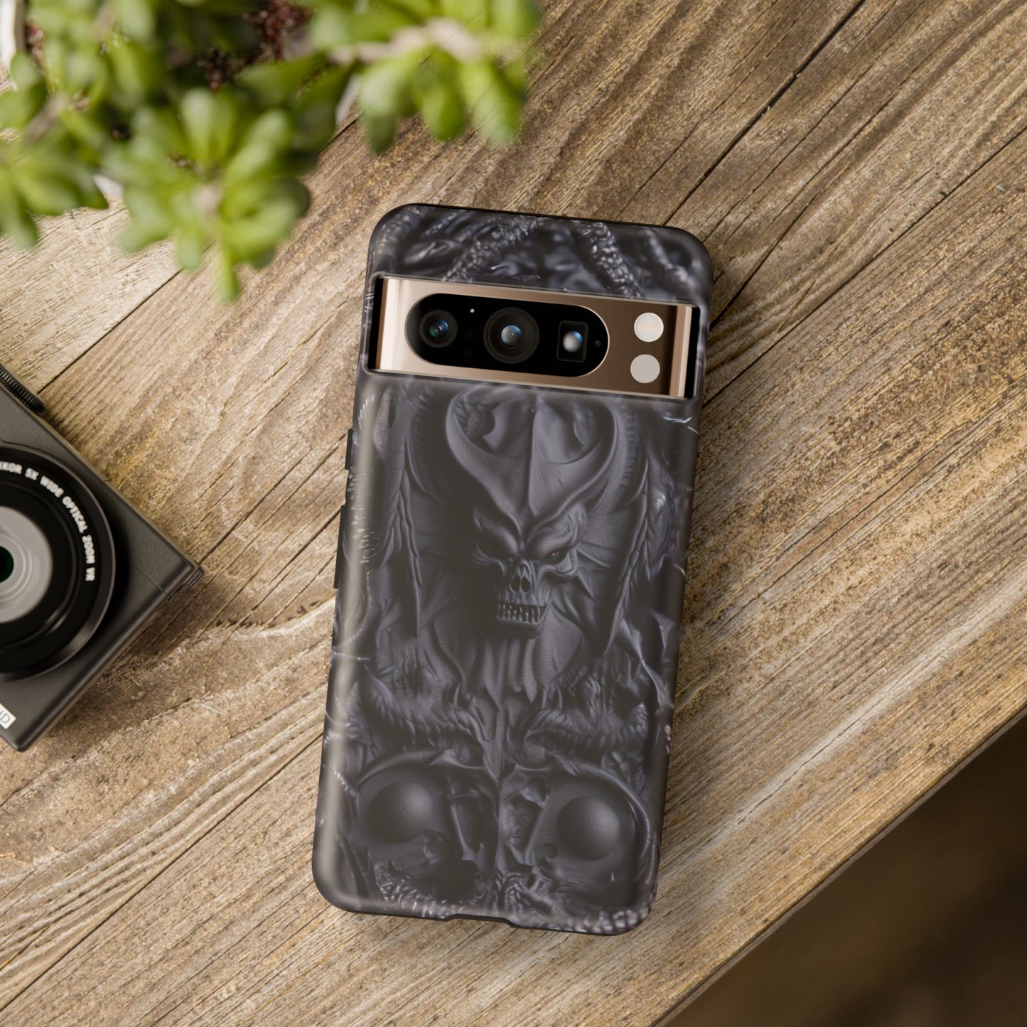 Black Demon Phone Case – Horned Hell Horror Design for iPhone, Samsung Galaxy, and Google Pixel Devices