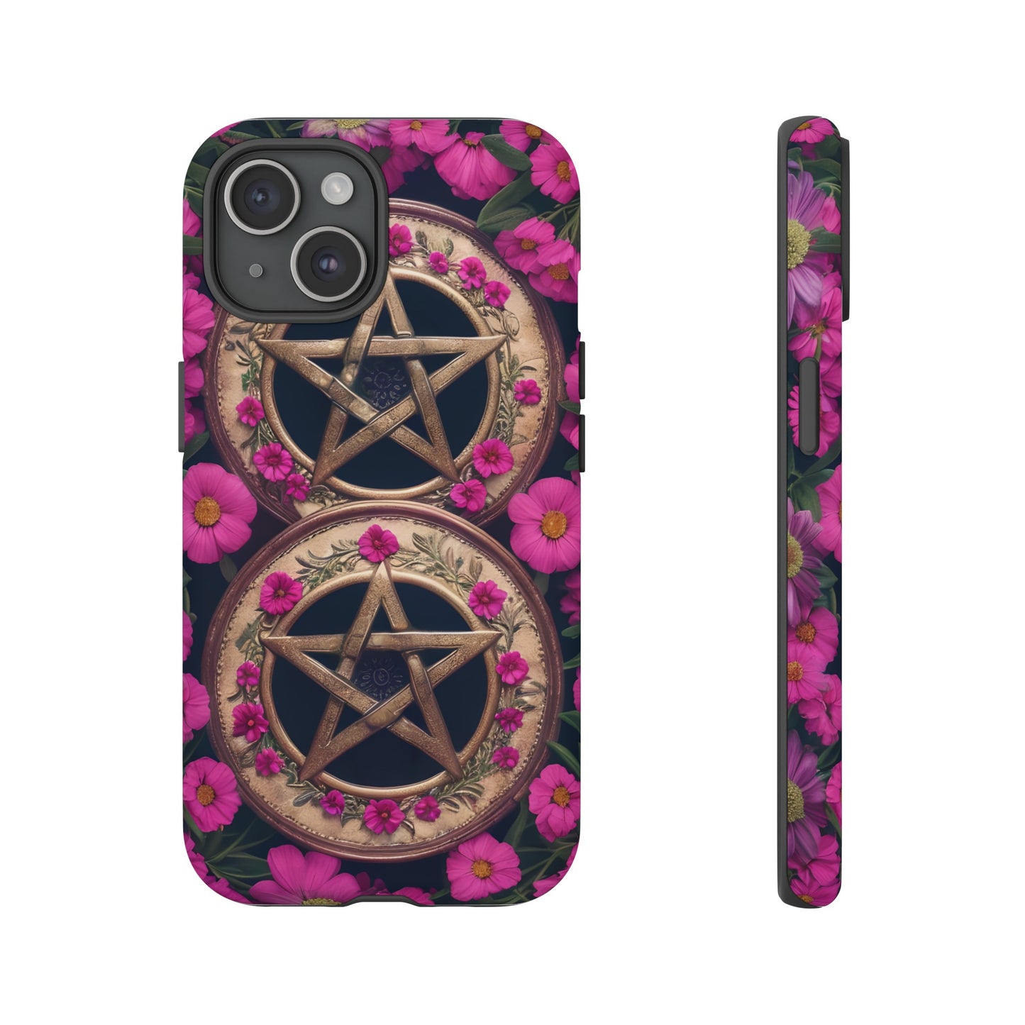 Pentacles in Pink Flowers Tough Phone Case – Mystical Floral Design for iPhone, Samsung Galaxy, and Google Pixel Devices