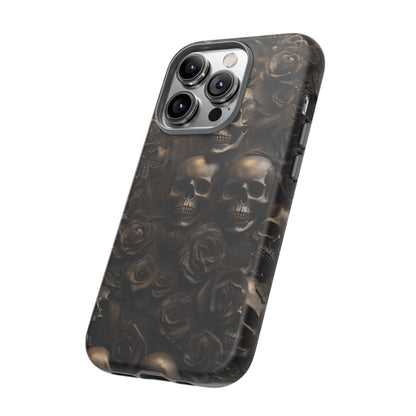 Sepia Gothic Skulls and Roses Phone Case – Dark Floral Design for iPhone, Samsung Galaxy, and Google Pixel Devices