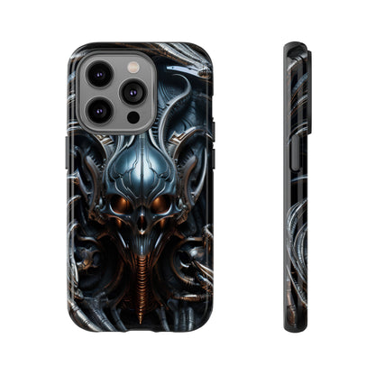 Metallic Alien Mask Phone Case – Futuristic Alien Horror Design for iPhone, Samsung Galaxy, and Google Pixel Devices