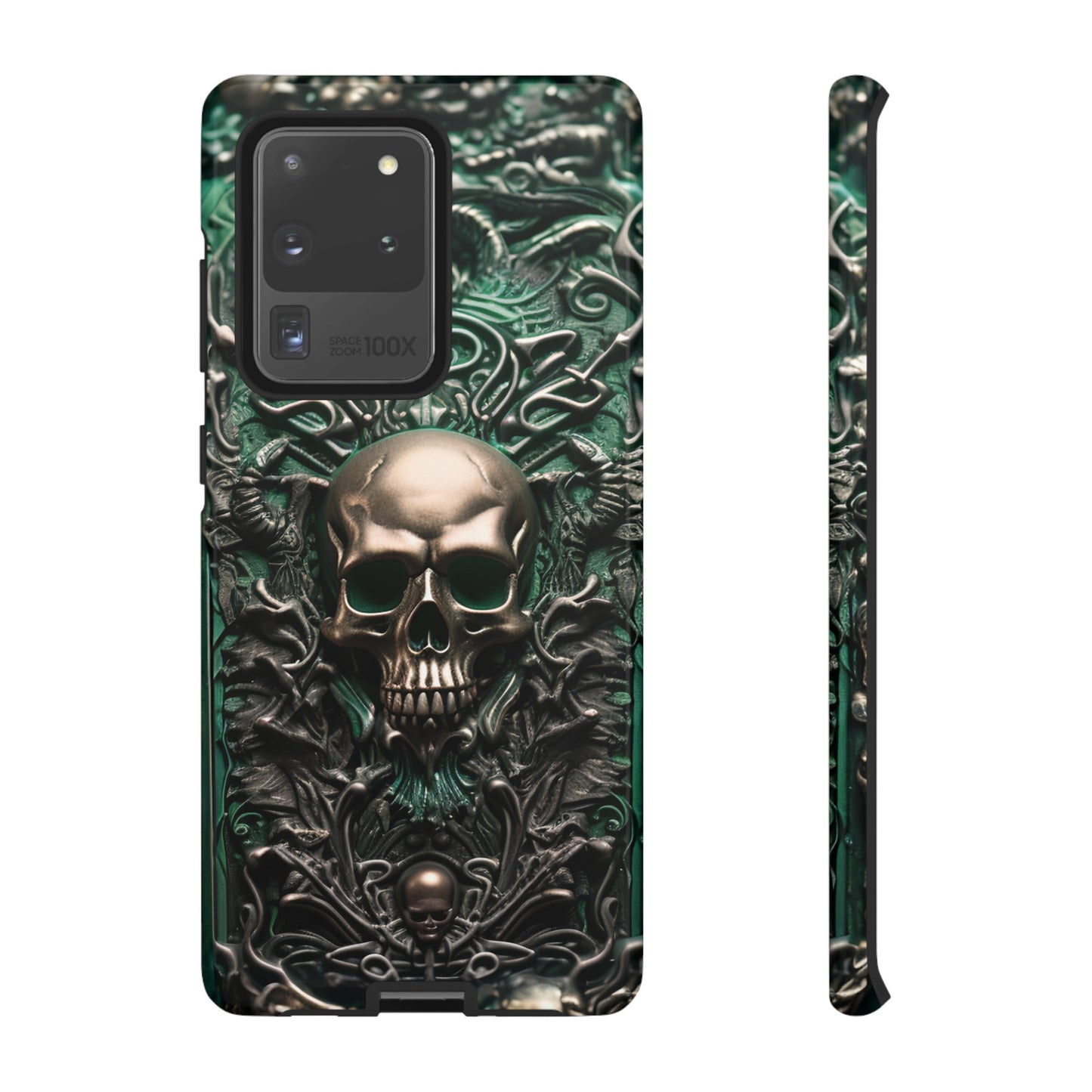 Green Skull Phone Case – Ornate Gothic Design for iPhone, Samsung Galaxy, and Google Pixel Devices