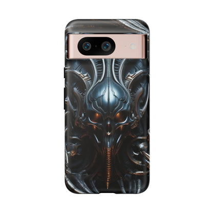 Metallic Alien Mask Phone Case – Futuristic Alien Horror Design for iPhone, Samsung Galaxy, and Google Pixel Devices