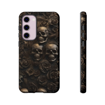 Sepia Gothic Skulls and Roses Phone Case – Dark Floral Design for iPhone, Samsung Galaxy, and Google Pixel Devices