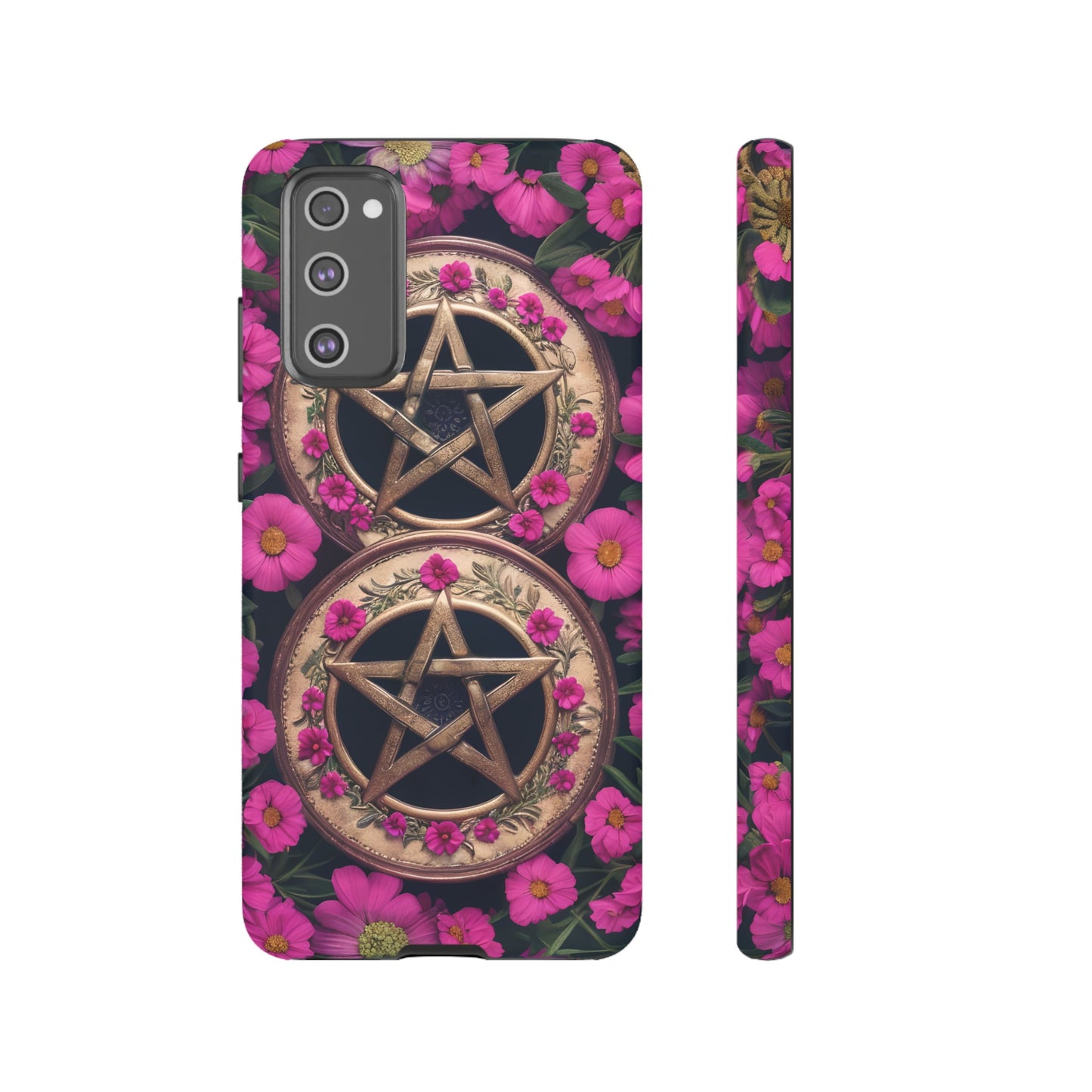 Pentacles in Pink Flowers Tough Phone Case – Mystical Floral Design for iPhone, Samsung Galaxy, and Google Pixel Devices