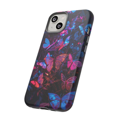 Neon Butterfly Garden Phone Case - Vibrant Nighttime Design for iPhone, Samsung Galaxy, and Google Pixel Devices