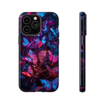 Neon Butterfly Garden Phone Case - Vibrant Nighttime Design for iPhone, Samsung Galaxy, and Google Pixel Devices