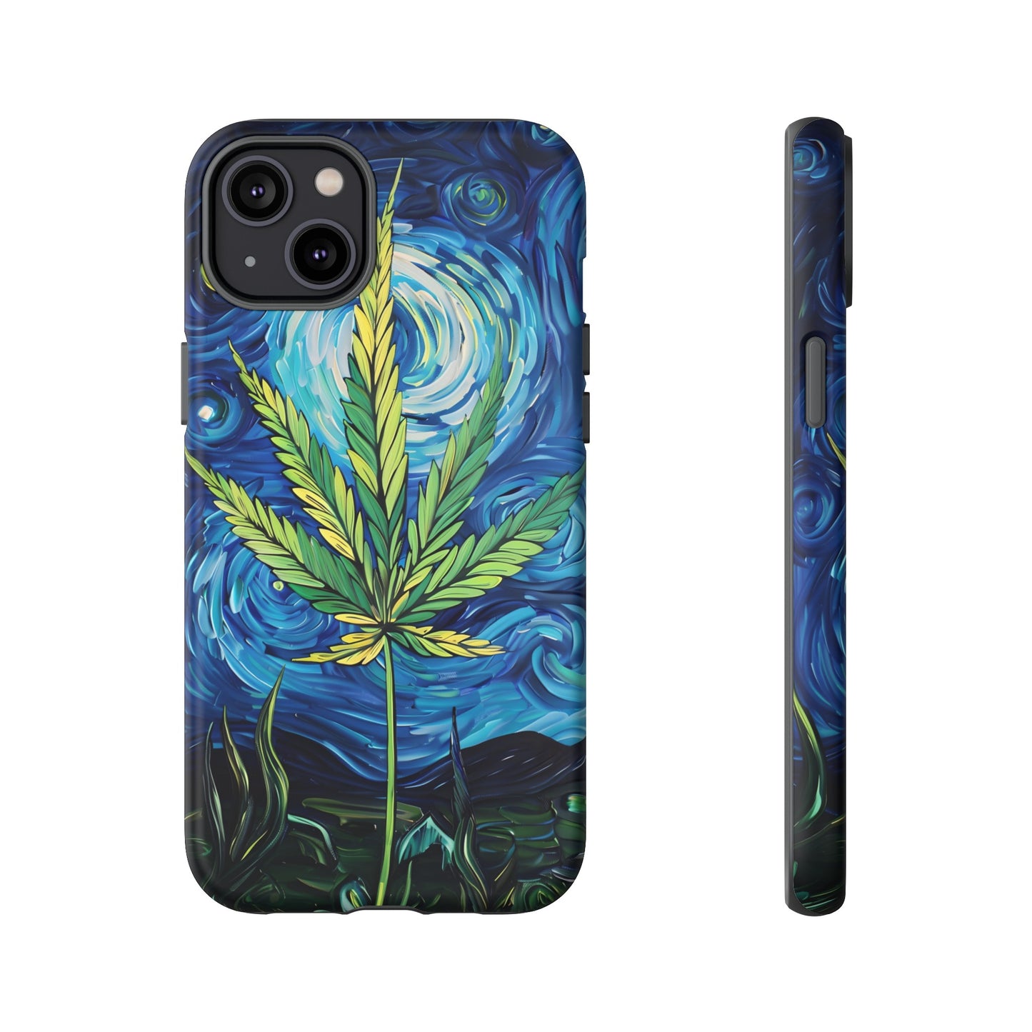 Pot Leaf Starry Night Phone Case – Artistic Marijuana Design for iPhone, Samsung Galaxy, and Google Pixel Devices