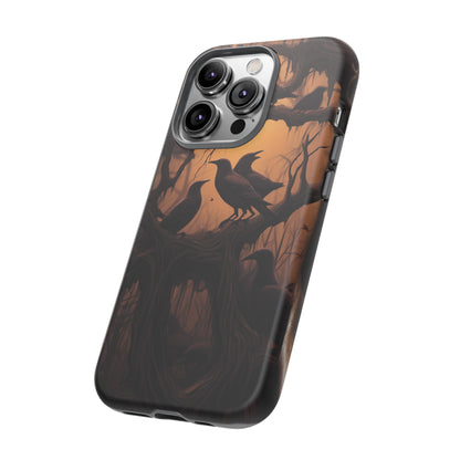 Ravens at Dusk Phone Case – Gothic Halloween Design with Edgar Allan Poe Inspired Crows for iPhone, Samsung Galaxy, and Google Pixel Devices