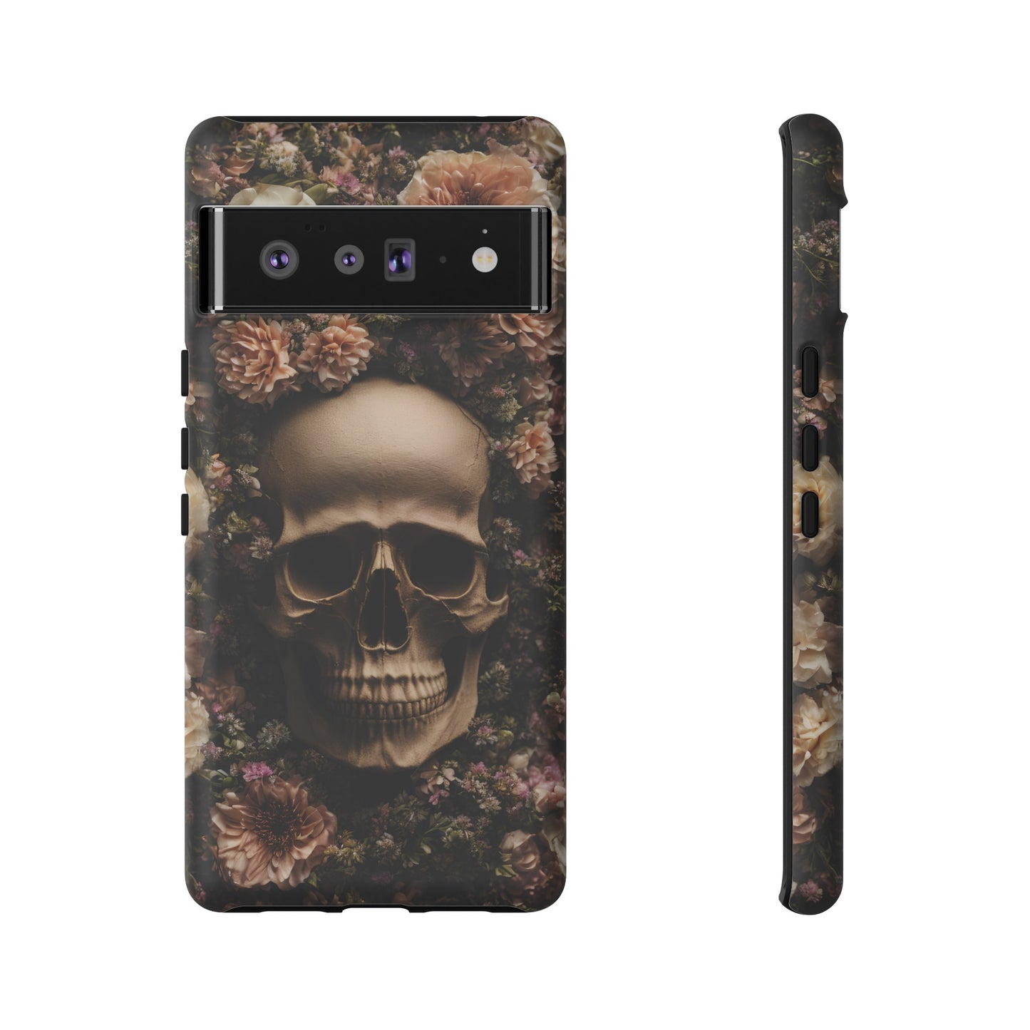 Skull and Flowers #2 Phone Case – Gothic Floral Design for iPhone, Samsung Galaxy, and Google Pixel Devices