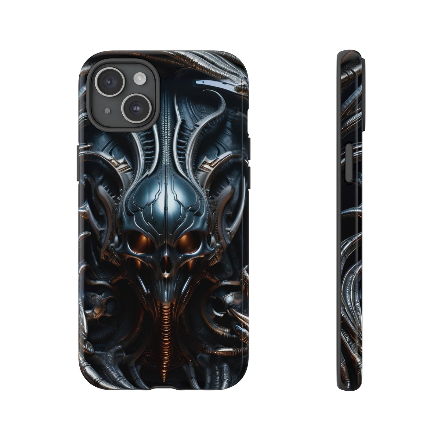 Metallic Alien Mask Phone Case – Futuristic Alien Horror Design for iPhone, Samsung Galaxy, and Google Pixel Devices