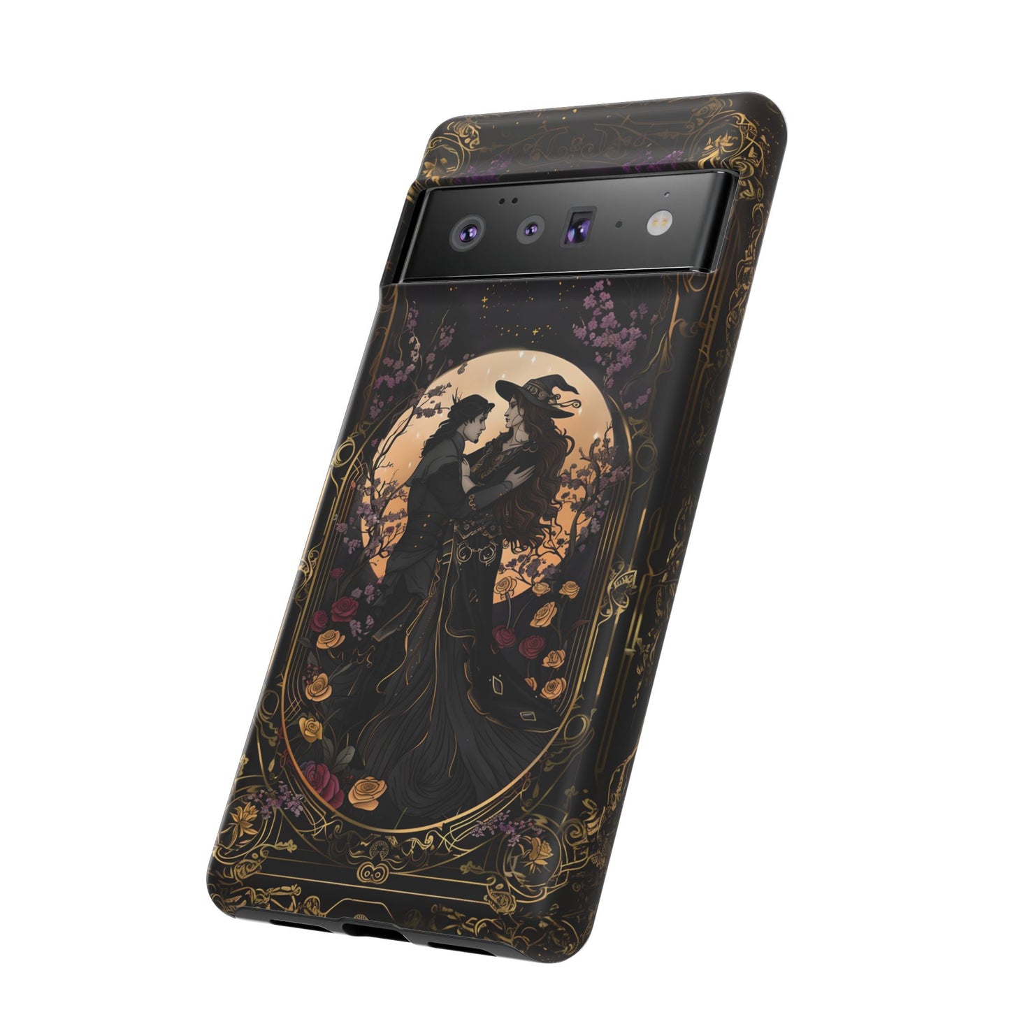 Gothic Romance Phone Case - Enchanted Witch and Lover Design for iPhone, Samsung Galaxy, and Google Pixel Devices