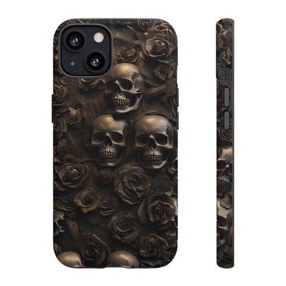 Sepia Gothic Skulls and Roses Phone Case – Dark Floral Design for iPhone, Samsung Galaxy, and Google Pixel Devices