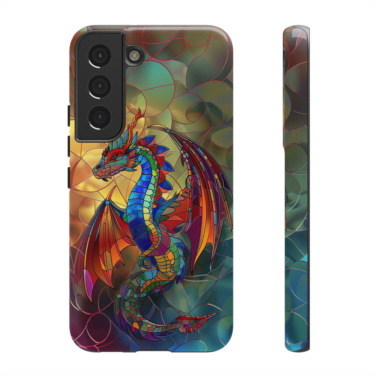 Stained Glass Dragon Phone Case - Colorful Fantasy Design for iPhone, Samsung Galaxy, Google Pixel Devices