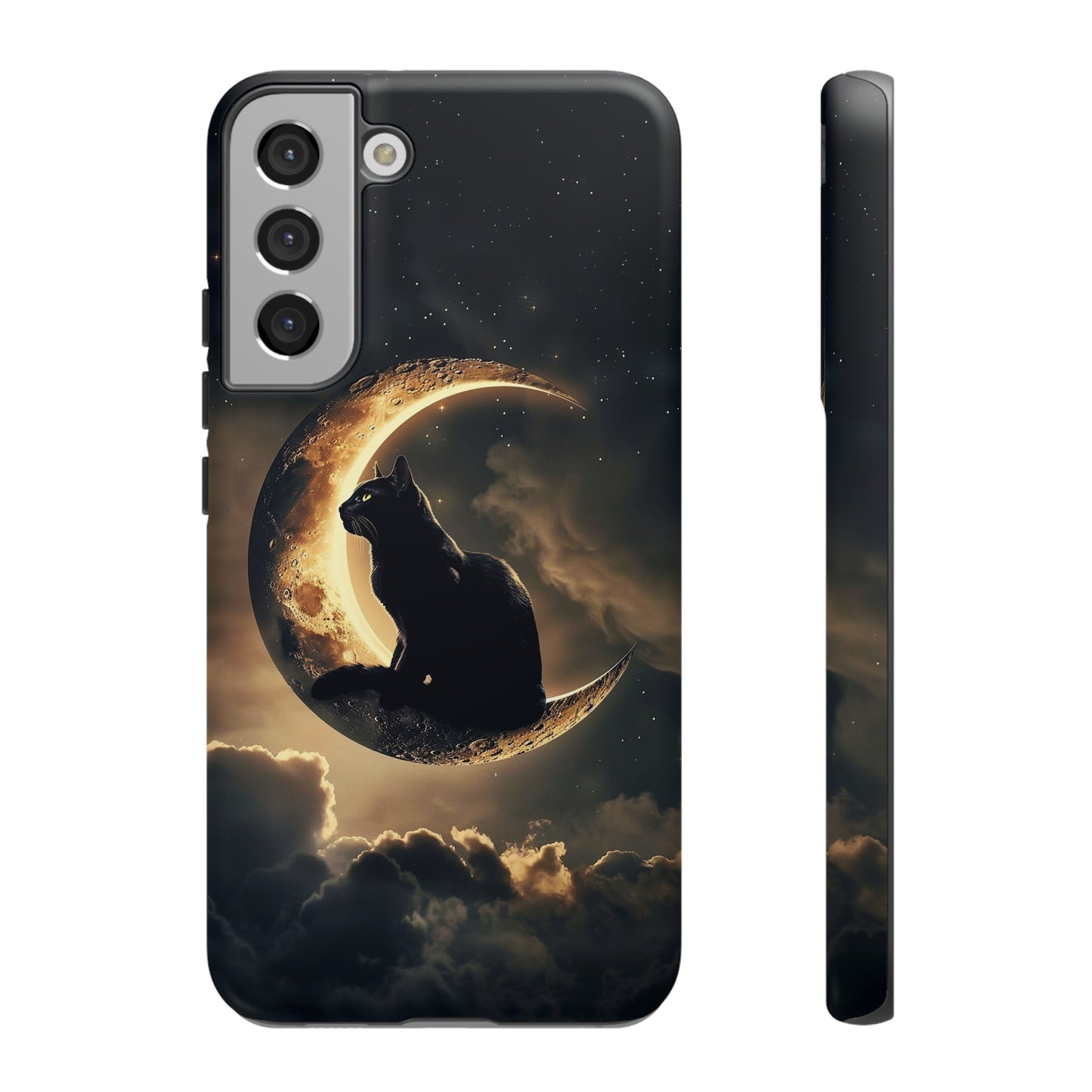 Black Cat on Crescent Moon Phone Case - Mystical Night Sky Design for iPhone, Samsung Galaxy, and Google Pixel Devices