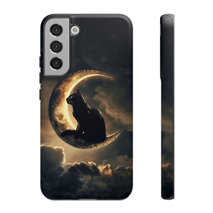 Black Cat on Crescent Moon Phone Case - Mystical Night Sky Design for iPhone, Samsung Galaxy, and Google Pixel Devices