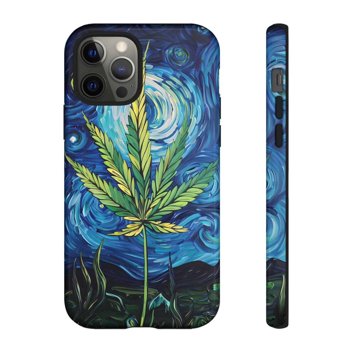 Pot Leaf Starry Night Phone Case – Artistic Marijuana Design for iPhone, Samsung Galaxy, and Google Pixel Devices