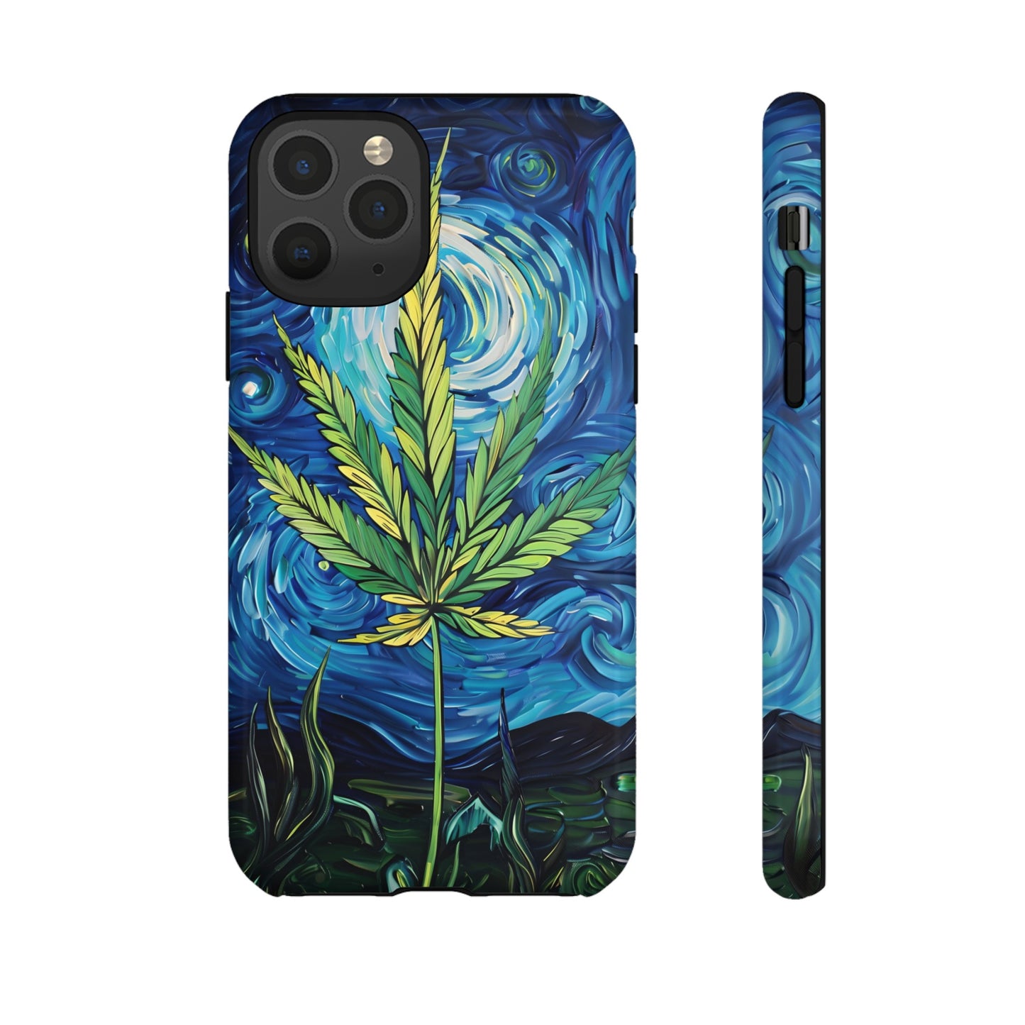 Pot Leaf Starry Night Phone Case – Artistic Marijuana Design for iPhone, Samsung Galaxy, and Google Pixel Devices