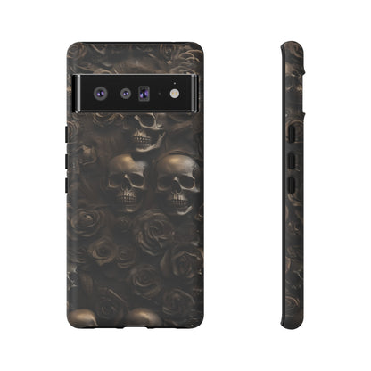 Sepia Gothic Skulls and Roses Phone Case – Dark Floral Design for iPhone, Samsung Galaxy, and Google Pixel Devices