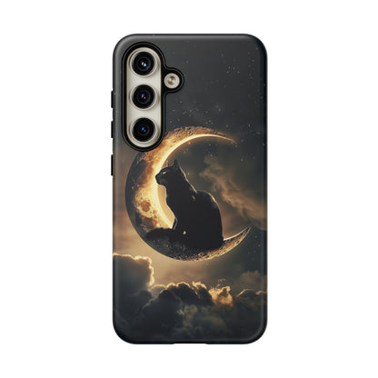 Black Cat on Crescent Moon Phone Case - Mystical Night Sky Design for iPhone, Samsung Galaxy, and Google Pixel Devices