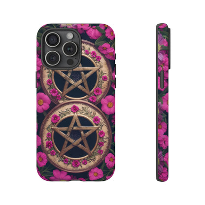 Pentacles in Pink Flowers Tough Phone Case – Mystical Floral Design for iPhone, Samsung Galaxy, and Google Pixel Devices