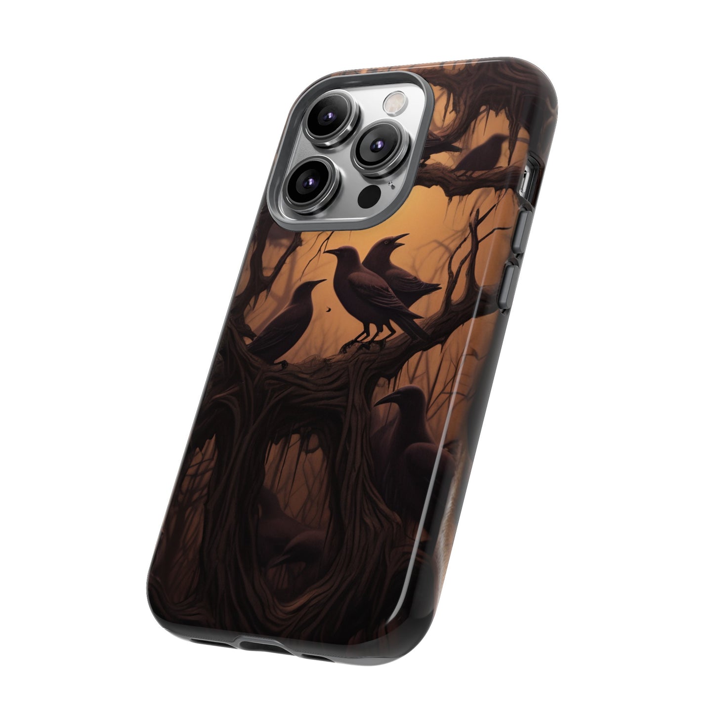 Ravens at Dusk Phone Case – Gothic Halloween Design with Edgar Allan Poe Inspired Crows for iPhone, Samsung Galaxy, and Google Pixel Devices